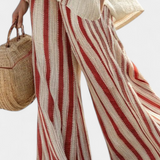 Mirella | Sophisticated Textured Red-Stripe Top & Linen Pants