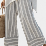 Talvora | Elegant Asymmetrical Blouse & Striped Pants
