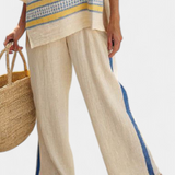 Jaxmere | Comfortable Blue-Yellow Mediterranean Top & Linen Pants