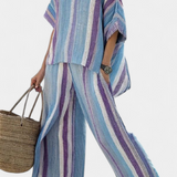 Faelith | Elegant Mauve Pastel Top & Striped Linen Pants