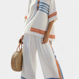 Marcellin | Sophisticated Blue-Orange Striped Top & Pants