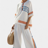 Marcellin | Sophisticated Blue-Orange Striped Top & Pants