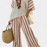 Braelith | Elegant Rustic Striped Top & Cream Linen Pants