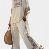 Tameric | Sophisticated Embroidered Raw Blouse & Wide Pants