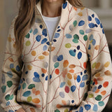 Imogene™ | Botanical Leaf Print Zip Cardigan