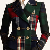 Relaxed Plaid Double-Breasted Wool Blazer with Lapel