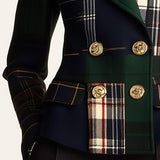 Relaxed Plaid Double-Breasted Wool Blazer with Lapel