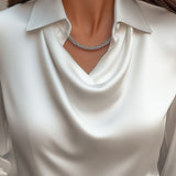 Elegant White Satin Blouse with Draped Neckline
