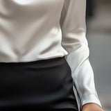 Elegant White Satin Blouse with Draped Neckline