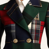 Relaxed Plaid Double-Breasted Wool Blazer with Lapel