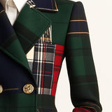 Relaxed Plaid Double-Breasted Wool Blazer with Lapel