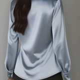 Elegant White Satin Blouse with Draped Neckline