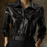 Glossy Black Crocodile Embossed Shirt