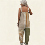 Jumpsuit - Natural, clear, bright stripes with khaki stripes