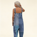 Dress - Graphic Blue Patchwork Dress in Blue with Dots