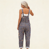Jumpsuit - Gray jumpsuit with a bright floral pattern in dark with flowers