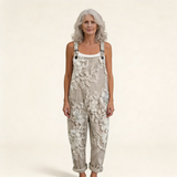Jumpsuit - Refined, Bright Embroidered Flowers