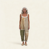 Jumpsuit - Natural, clear, bright stripes with khaki stripes