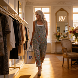Jumpsuit - Jumpsuit with a luminous flower meadow pattern in gray with flowers