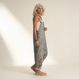 Jumpsuit - Jumpsuit with a luminous flower meadow pattern in gray with flowers