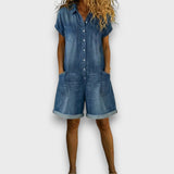 Joan™ | Short Cotton Denim Effect Overalls
