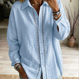 Venice | Casual Long-sleeve Linen-cotton Shirt With Spliced cutout Webbing