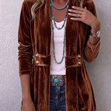 Holliwell™ | Vintage Lapel Button-Accent Long Sleeve Open Front Jacket
