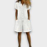 Joan™ | Short Cotton Denim Effect Overalls