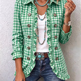 Charlene™ | Gingham Ruffled Button-Down Jacket