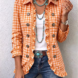 Charlene™ | Gingham Ruffled Button-Down Jacket