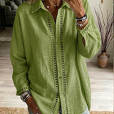 Venice | Casual Long-sleeve Linen-cotton Shirt With Spliced cutout Webbing