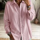 Venice | Casual Long-sleeve Linen-cotton Shirt With Spliced cutout Webbing