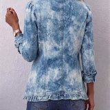 Jemison™ | Boho-Style Gradient Vintage Botanical Print Ruffle-Detail Jacket