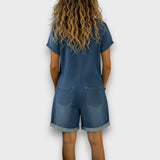 Joan™ | Short Cotton Denim Effect Overalls