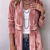 Holliwell™ | Vintage Lapel Button-Accent Long Sleeve Open Front Jacket