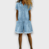 Joan™ | Short Cotton Denim Effect Overalls