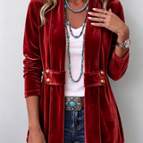 Holliwell™ | Vintage Lapel Button-Accent Long Sleeve Open Front Jacket