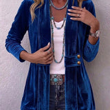 Holliwell™ | Vintage Lapel Button-Accent Long Sleeve Open Front Jacket
