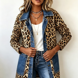 Fablenne™ | Leopard Print Denim Panel Contrast Longline Jacket