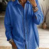 Venice | Casual Long-sleeve Linen-cotton Shirt With Spliced cutout Webbing