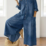 Diana™ | Vintage Denim Button-Up Jumpsuit