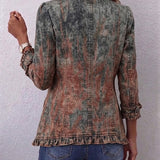 Bristow™ | Vintage Gradient Textured Print Ruffle Jacket