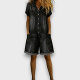 Joan™ | Short Cotton Denim Effect Overalls