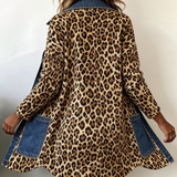 Fablenne™ | Leopard Print Denim Panel Contrast Longline Jacket