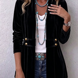 Holliwell™ | Vintage Lapel Button-Accent Long Sleeve Open Front Jacket