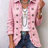 Charlene™ | Gingham Ruffled Button-Down Jacket