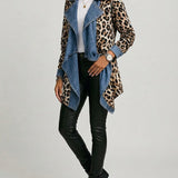Sherilyn™ | Leopard Print & Washed Denim Paneled Mid-Length Jacket
