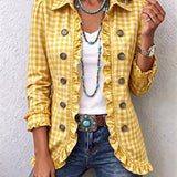 Charlene™ | Gingham Ruffled Button-Down Jacket