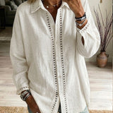 Venice | Casual Long-sleeve Linen-cotton Shirt With Spliced cutout Webbing