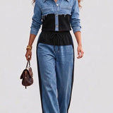 Holbrook™ | Color-Block Cropped Jacket & Wide-Leg Pants Set
